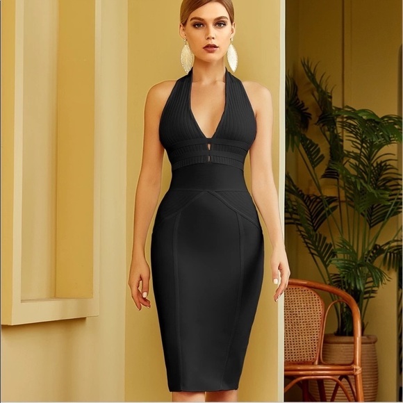 Halter Bodycon Bandage Dress Sexy Hollow Out Backless pink - Picture 6 of 6